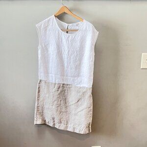 Garnet Hill‎ Sleeveless Linen Colorblock Dress White & Beige  - Sz. 2